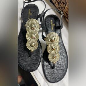 Bandolino Black and Gold Sandals with Embellishments